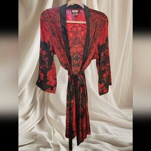 In Bloom Red and Black Satin Robe